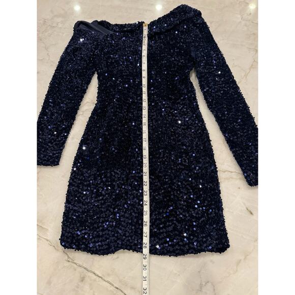 LUSH Blue Sequin One-Shoulder Bodycon Cocktail Dress Sparkly Party Mini Sz S - Picture 11 of 14